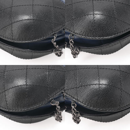 CHANEL Drawstring Matelasse Chain Shoulder Coco Charm Calfskin Navy x Black Silver x Gold -Tone Hardware, Pre-Owned