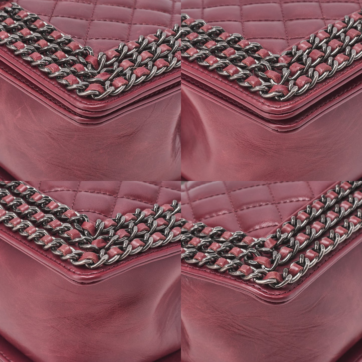 CHANEL Boy Chanel 25 Vintage Calf Chain Shoulder Luxury Line Bordeaux Gunmeta-Tone Hardware, Pre-Owned