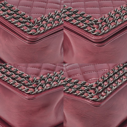 CHANEL Boy Chanel 25 Vintage Calf Chain Shoulder Luxury Line Bordeaux Gunmeta-Tone Hardware, Pre-Owned