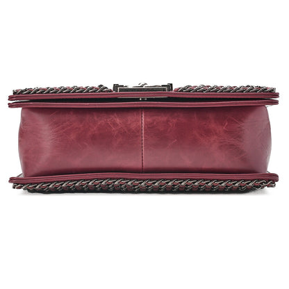 CHANEL Boy Chanel 25 Vintage Calf Chain Shoulder Luxury Line Bordeaux Gunmeta-Tone Hardware, Pre-Owned