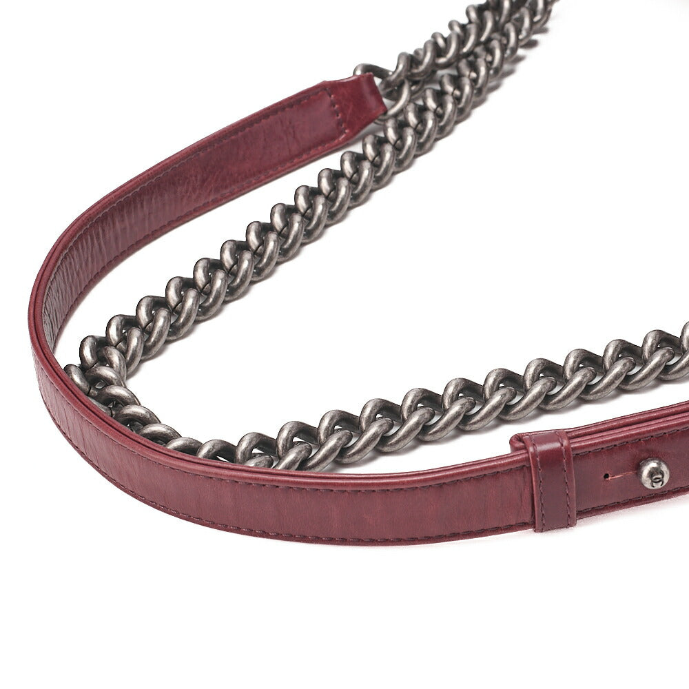 CHANEL Boy Chanel 25 Vintage Calf Chain Shoulder Luxury Line Bordeaux Gunmeta-Tone Hardware, Pre-Owned
