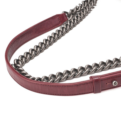 CHANEL Boy Chanel 25 Vintage Calf Chain Shoulder Luxury Line Bordeaux Gunmeta-Tone Hardware, Pre-Owned