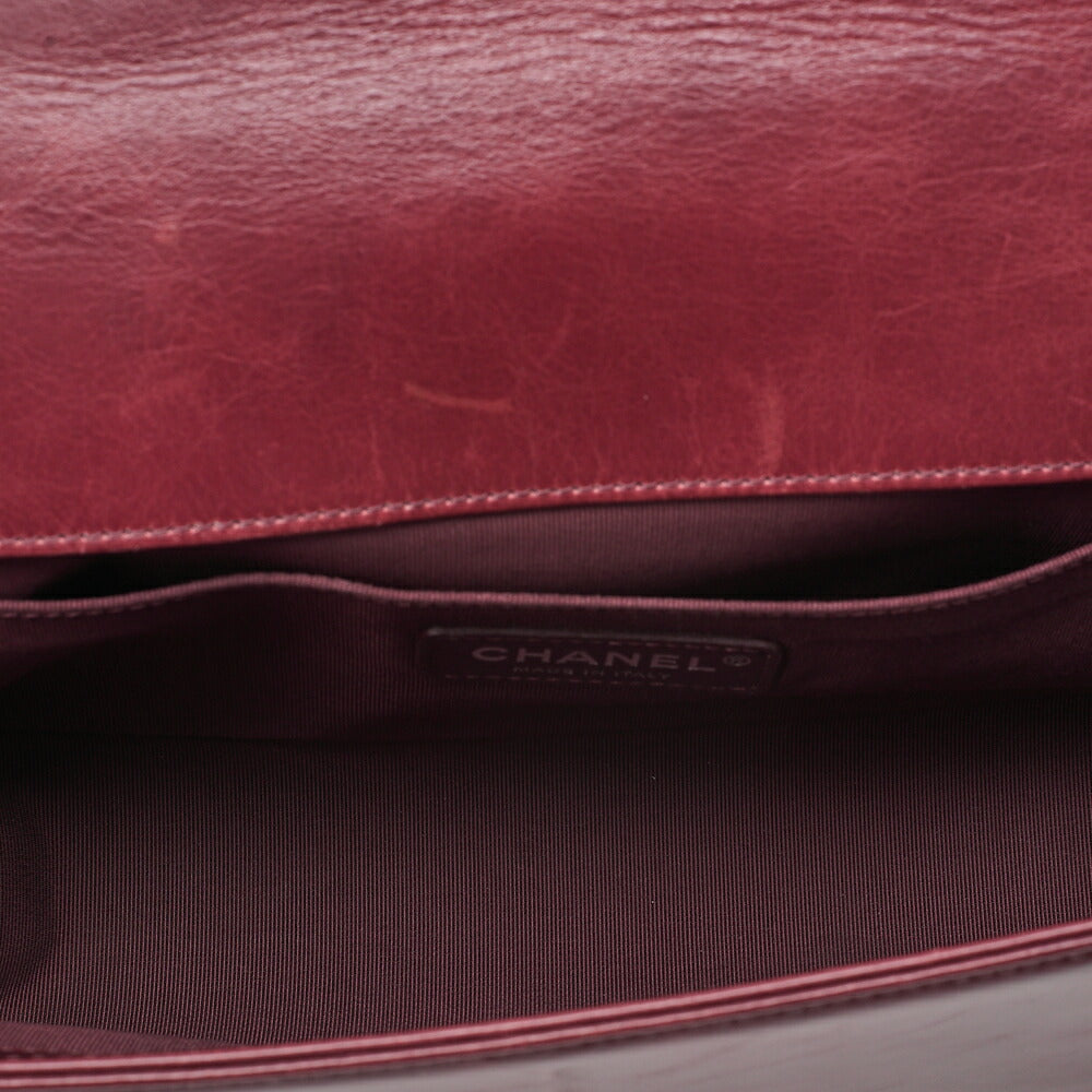 CHANEL Boy Chanel 25 Vintage Calf Chain Shoulder Luxury Line Bordeaux Gunmeta-Tone Hardware, Pre-Owned