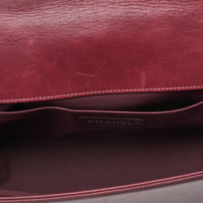 CHANEL Boy Chanel 25 Vintage Calf Chain Shoulder Luxury Line Bordeaux Gunmeta-Tone Hardware, Pre-Owned