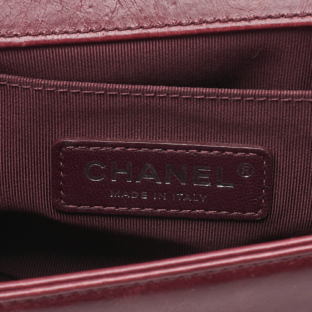 CHANEL Boy Chanel 25 Vintage Calf Chain Shoulder Luxury Line Bordeaux Gunmeta-Tone Hardware, Pre-Owned