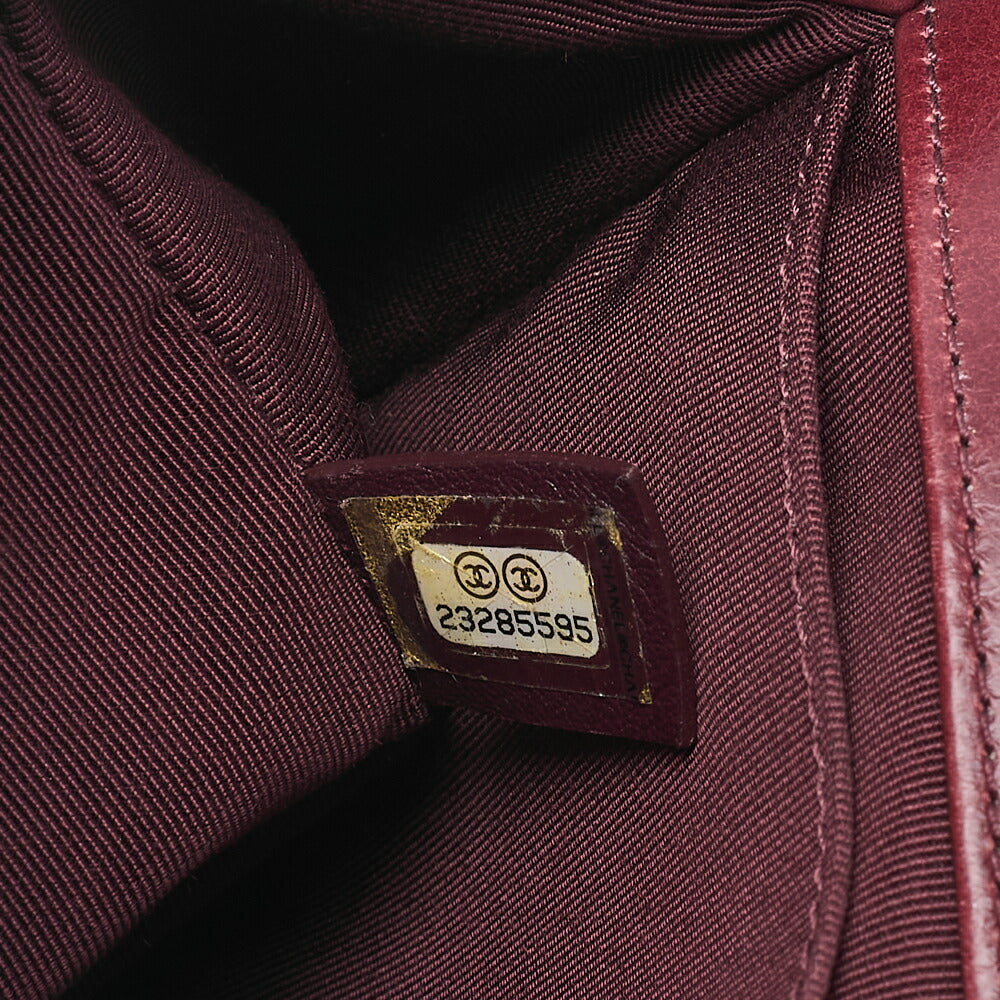 CHANEL Boy Chanel 25 Vintage Calf Chain Shoulder Luxury Line Bordeaux Gunmeta-Tone Hardware, Pre-Owned
