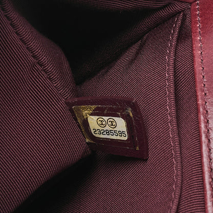 CHANEL Boy Chanel 25 Vintage Calf Chain Shoulder Luxury Line Bordeaux Gunmeta-Tone Hardware, Pre-Owned