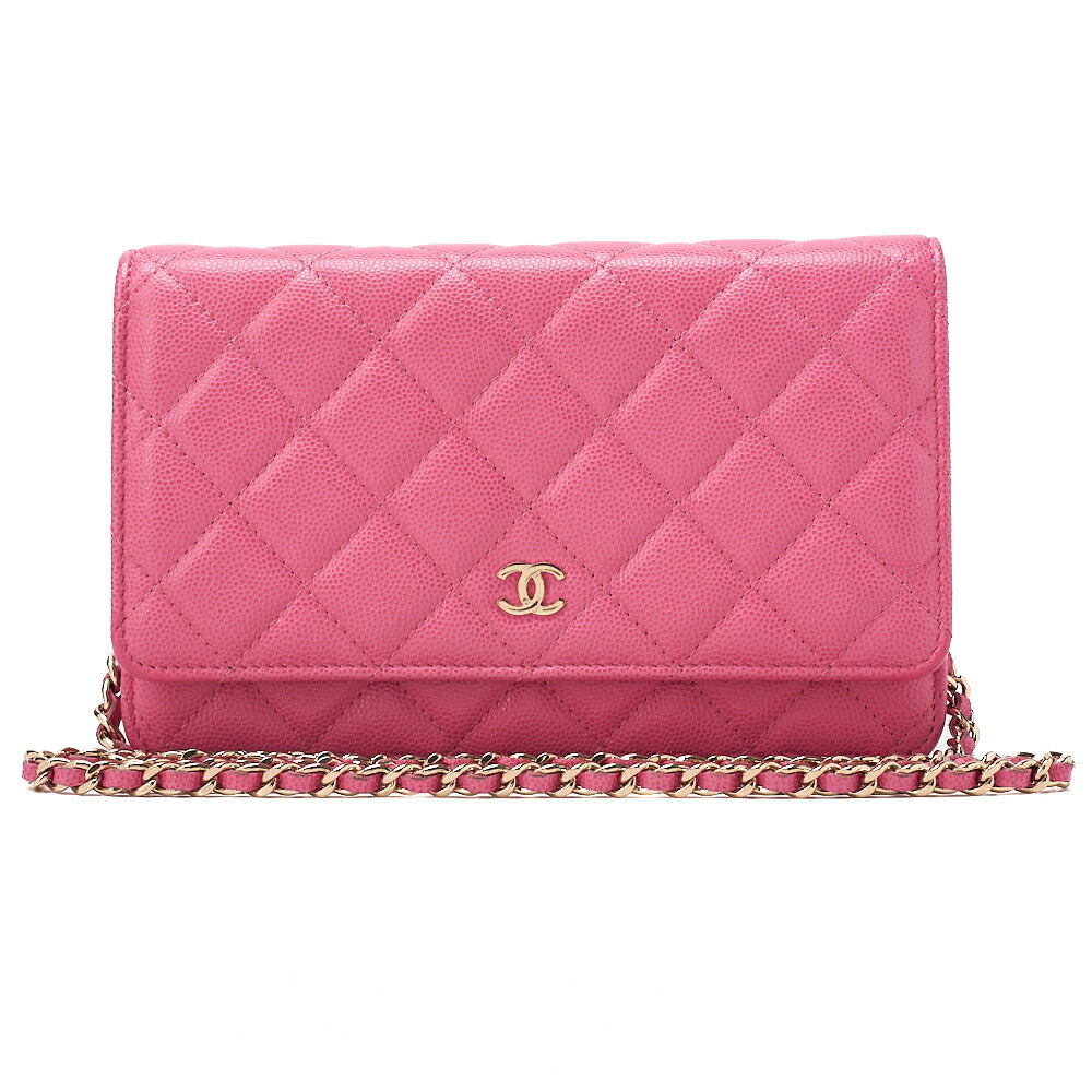 CHANEL Matelasse Chain Wallet Caviar Skin Pink Gold-Tone Hardware, Pre-Owned