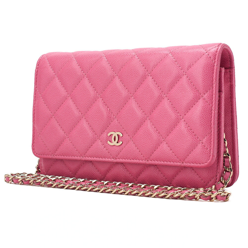 CHANEL Matelasse Chain Wallet Caviar Skin Pink Gold-Tone Hardware, Pre-Owned
