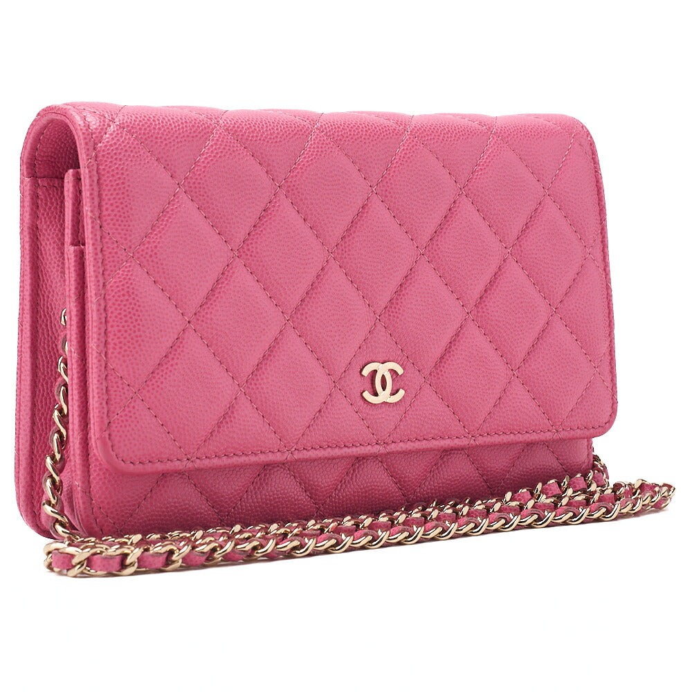 CHANEL Matelasse Chain Wallet Caviar Skin Pink Gold-Tone Hardware, Pre-Owned