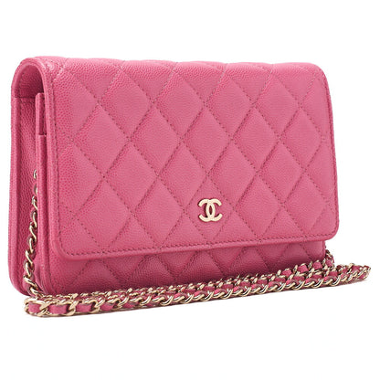 CHANEL Matelasse Chain Wallet Caviar Skin Pink Gold-Tone Hardware, Pre-Owned
