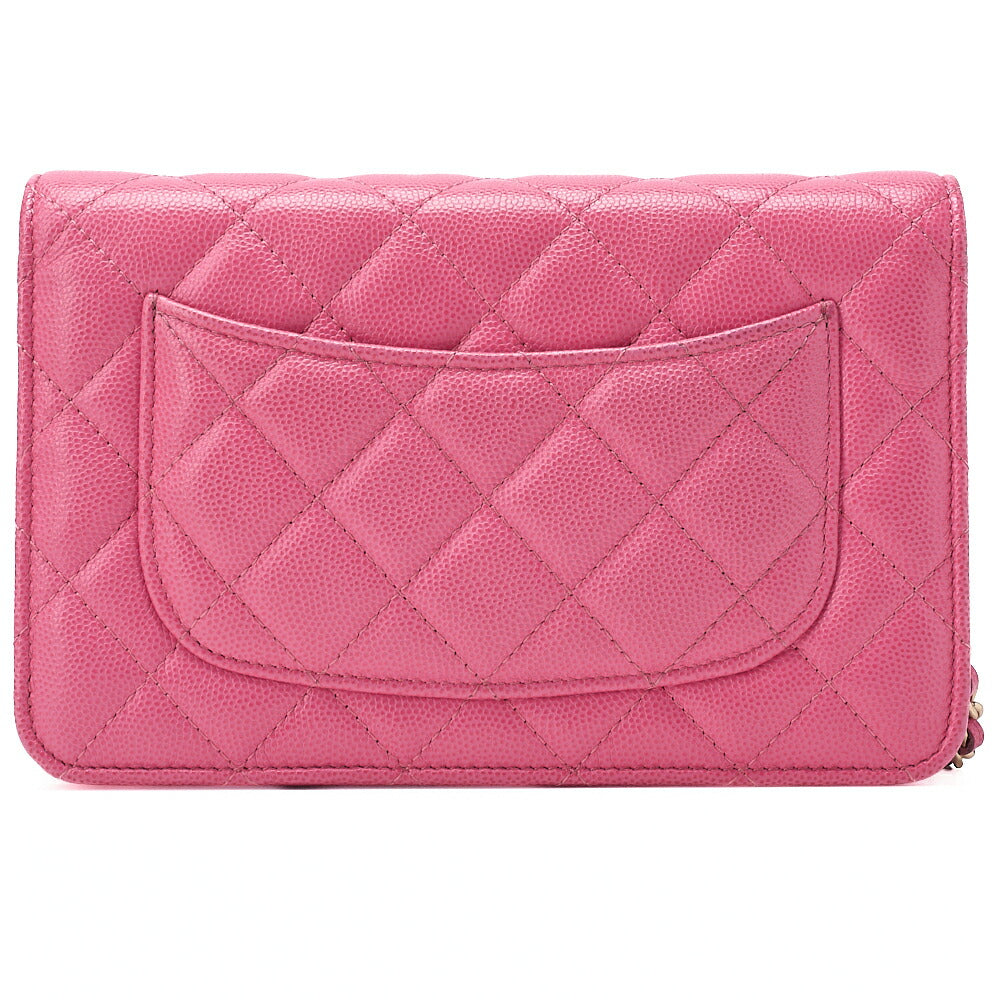 CHANEL Matelasse Chain Wallet Caviar Skin Pink Gold-Tone Hardware, Pre-Owned