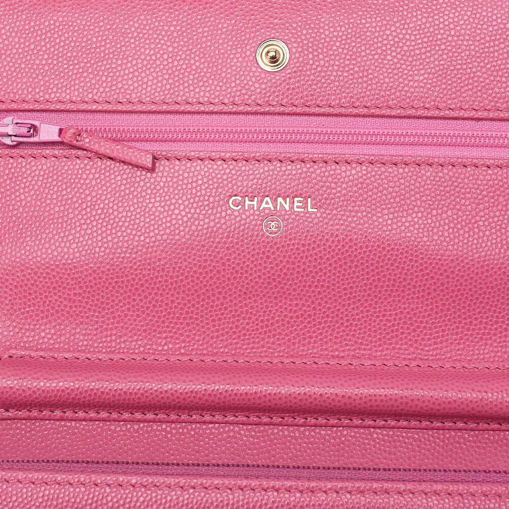 CHANEL Matelasse Chain Wallet Caviar Skin Pink Gold-Tone Hardware, Pre-Owned