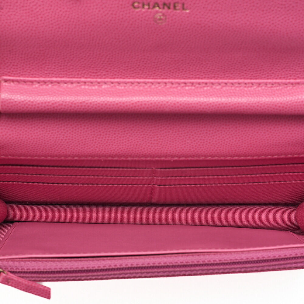 CHANEL Matelasse Chain Wallet Caviar Skin Pink Gold-Tone Hardware, Pre-Owned