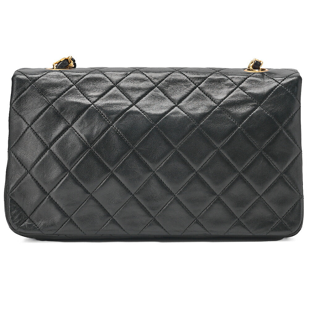 CHANEL Lambskin Matelasse Full Flap Turn Lock Chain Shoulder Black Gold-Tone Hardware, Pre-Owned