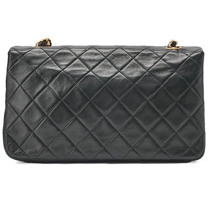 CHANEL Lambskin Matelasse Full Flap Turn Lock Chain Shoulder Black Gold-Tone Hardware, Pre-Owned