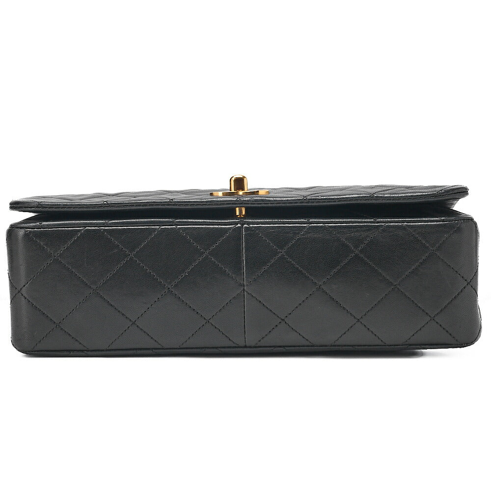 CHANEL Lambskin Matelasse Full Flap Turn Lock Chain Shoulder Black Gold-Tone Hardware, Pre-Owned