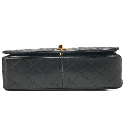 CHANEL Lambskin Matelasse Full Flap Turn Lock Chain Shoulder Black Gold-Tone Hardware, Pre-Owned