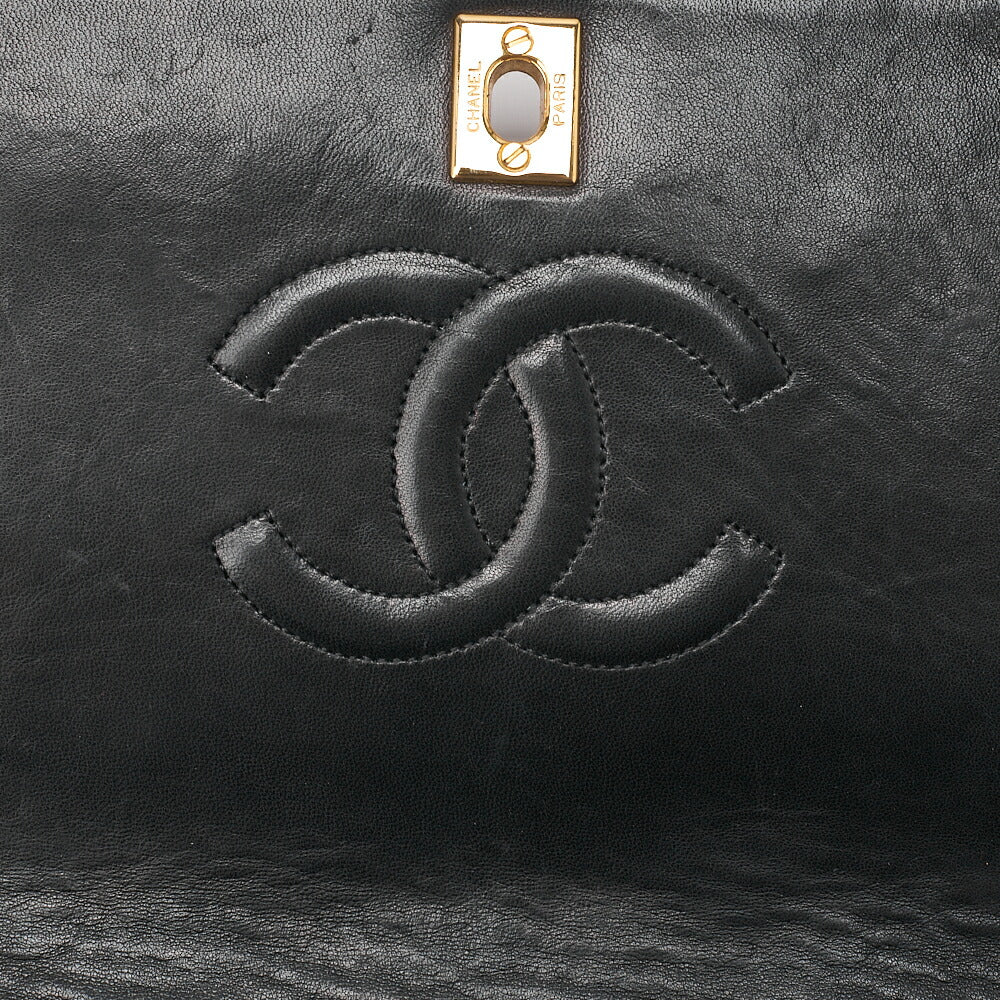 CHANEL Lambskin Matelasse Full Flap Turn Lock Chain Shoulder Black Gold-Tone Hardware, Pre-Owned