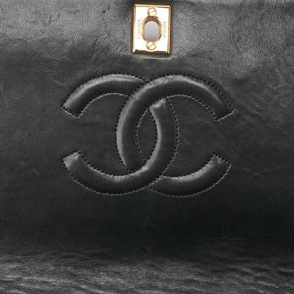 CHANEL Lambskin Matelasse Full Flap Turn Lock Chain Shoulder Black Gold-Tone Hardware, Pre-Owned
