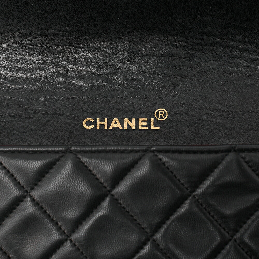 CHANEL Lambskin Matelasse Full Flap Turn Lock Chain Shoulder Black Gold-Tone Hardware, Pre-Owned