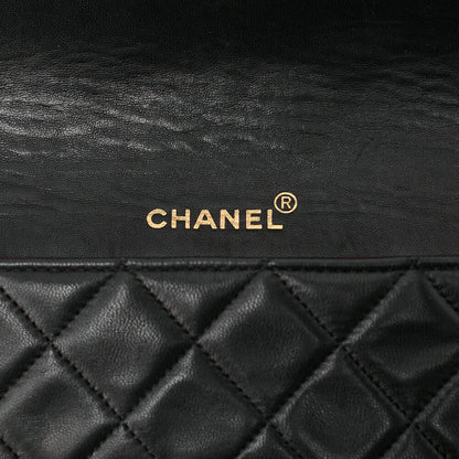 CHANEL Lambskin Matelasse Full Flap Turn Lock Chain Shoulder Black Gold-Tone Hardware, Pre-Owned