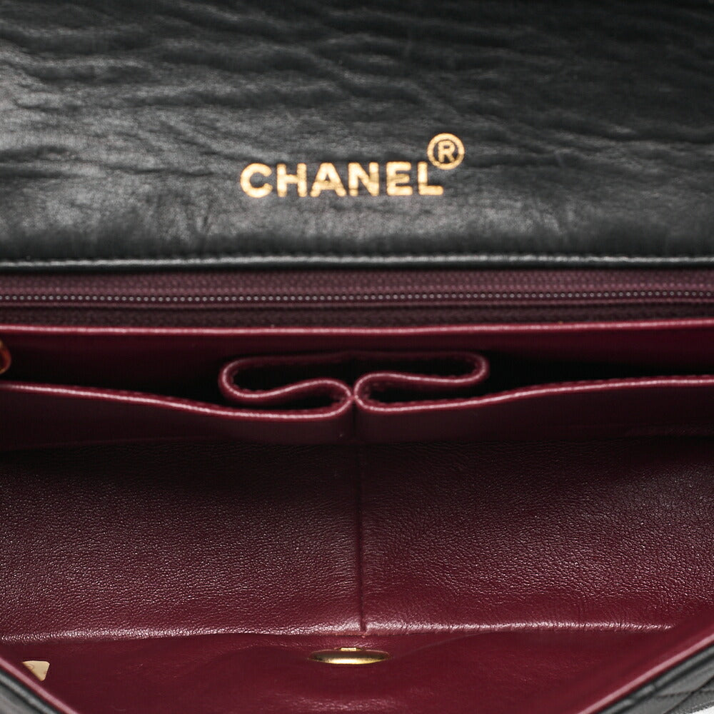 CHANEL Lambskin Matelasse Full Flap Turn Lock Chain Shoulder Black Gold-Tone Hardware, Pre-Owned