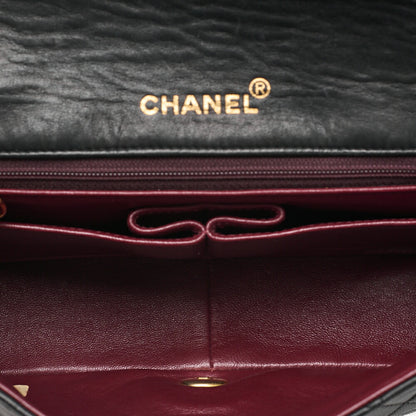 CHANEL Lambskin Matelasse Full Flap Turn Lock Chain Shoulder Black Gold-Tone Hardware, Pre-Owned