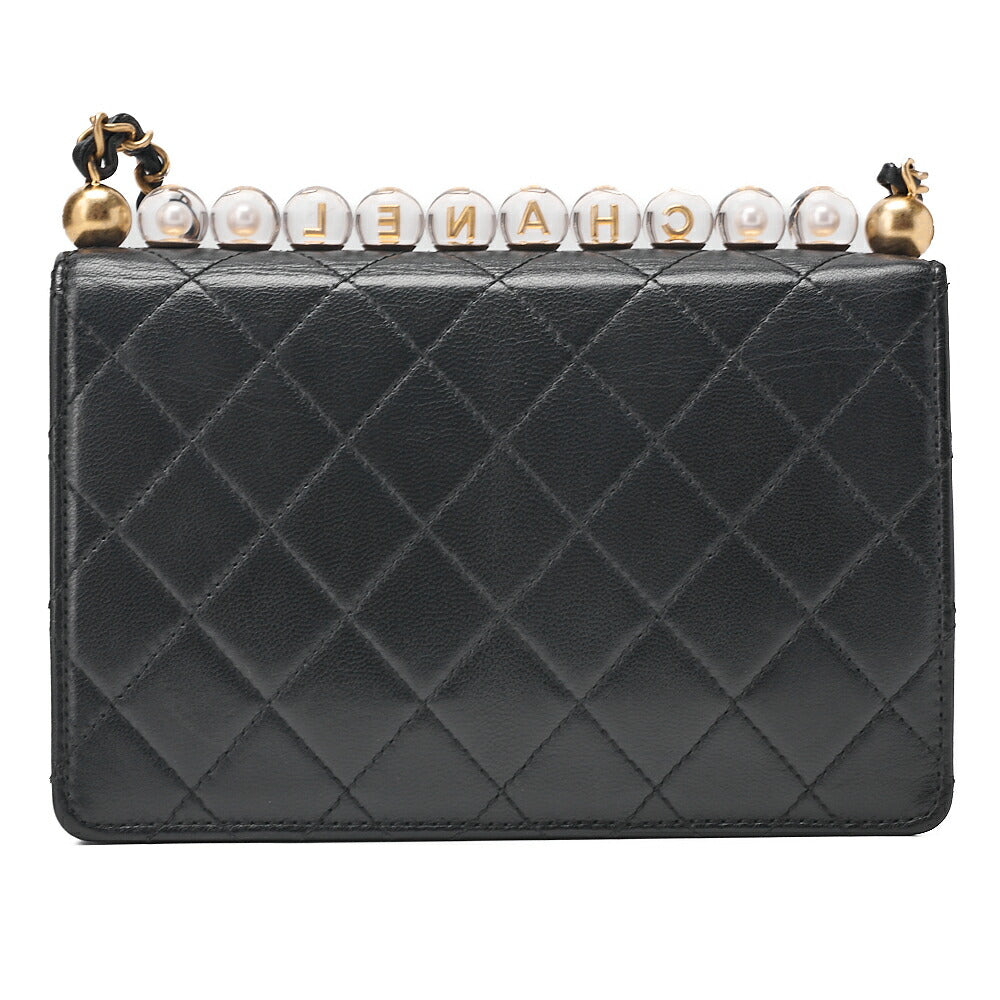 CHANEL Chain Shoulder Bag Matelasse Pearl Lambskin Black Gold-Tone Hardware, Pre-Owned