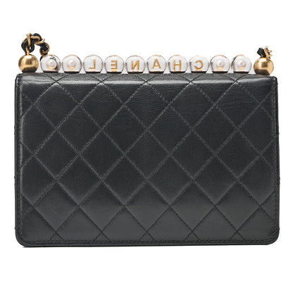 CHANEL Chain Shoulder Bag Matelasse Pearl Lambskin Black Gold-Tone Hardware, Pre-Owned