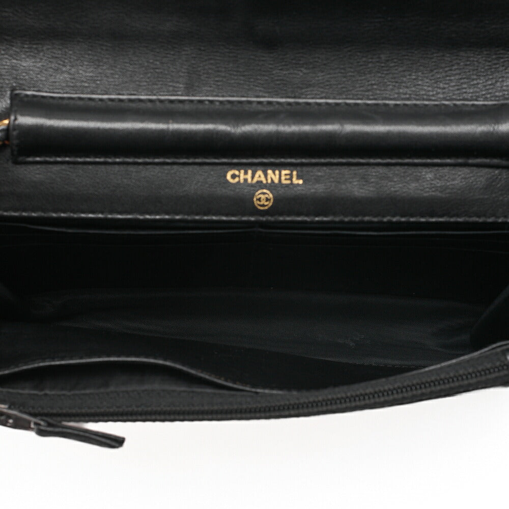 CHANEL Chain Shoulder Bag Coco Mark Chain Wallet Caviar Skin Black Gold-Tone Hardware, Pre-Owned