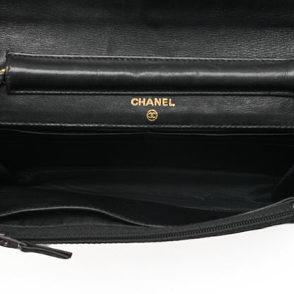 CHANEL Chain Shoulder Bag Coco Mark Chain Wallet Caviar Skin Black Gold-Tone Hardware, Pre-Owned