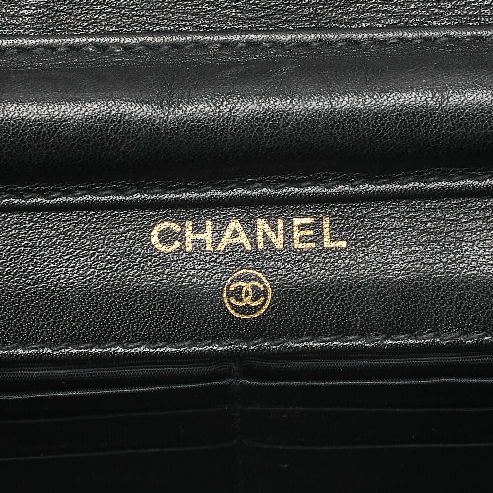 CHANEL Chain Shoulder Bag Coco Mark Chain Wallet Caviar Skin Black Gold-Tone Hardware, Pre-Owned