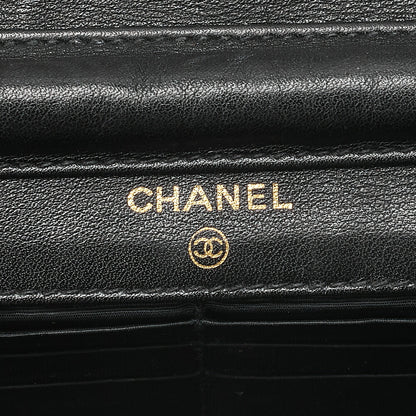 CHANEL Chain Shoulder Bag Coco Mark Chain Wallet Caviar Skin Black Gold-Tone Hardware, Pre-Owned