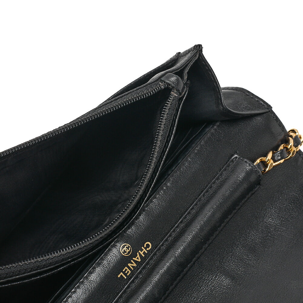 CHANEL Chain Shoulder Bag Coco Mark Chain Wallet Caviar Skin Black Gold-Tone Hardware, Pre-Owned