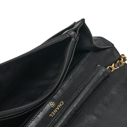 CHANEL Chain Shoulder Bag Coco Mark Chain Wallet Caviar Skin Black Gold-Tone Hardware, Pre-Owned