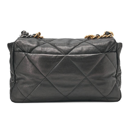 CHANEL Calfskin Matelasse Chanel 19 2-Way Chain Shoulder Black Gold x Silve-Tone Hardware, Pre-Owned