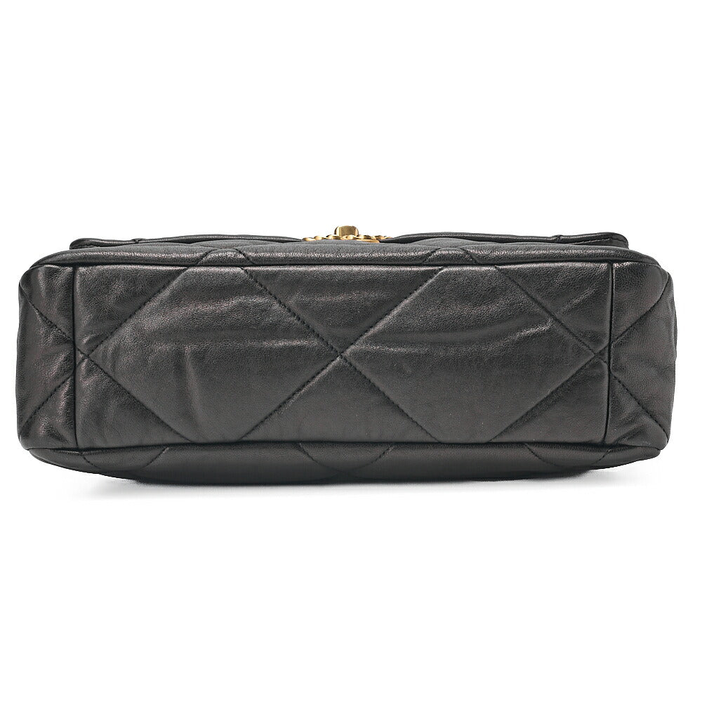 CHANEL Calfskin Matelasse Chanel 19 2-Way Chain Shoulder Black Gold x Silve-Tone Hardware, Pre-Owned