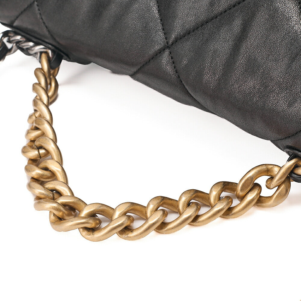 CHANEL Calfskin Matelasse Chanel 19 2-Way Chain Shoulder Black Gold x Silve-Tone Hardware, Pre-Owned