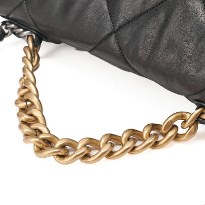 CHANEL Calfskin Matelasse Chanel 19 2-Way Chain Shoulder Black Gold x Silve-Tone Hardware, Pre-Owned
