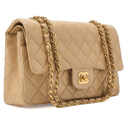 CHANEL Lambskin Matelasse Double Flap 25 Chain Shoulder Beige Gold -Tone Hardware, Pre-Owned