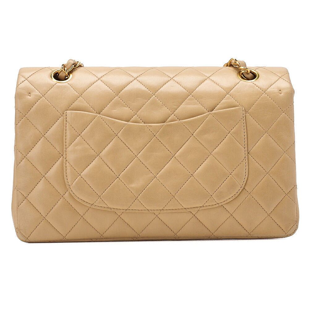 CHANEL Lambskin Matelasse Double Flap 25 Chain Shoulder Beige Gold -Tone Hardware, Pre-Owned
