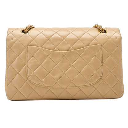 CHANEL Lambskin Matelasse Double Flap 25 Chain Shoulder Beige Gold -Tone Hardware, Pre-Owned