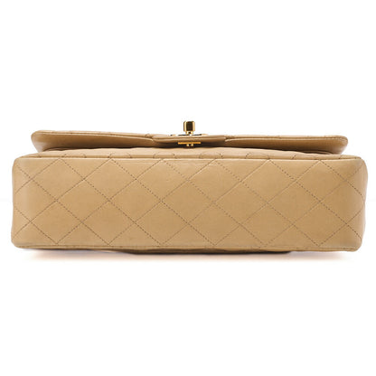 CHANEL Lambskin Matelasse Double Flap 25 Chain Shoulder Beige Gold -Tone Hardware, Pre-Owned