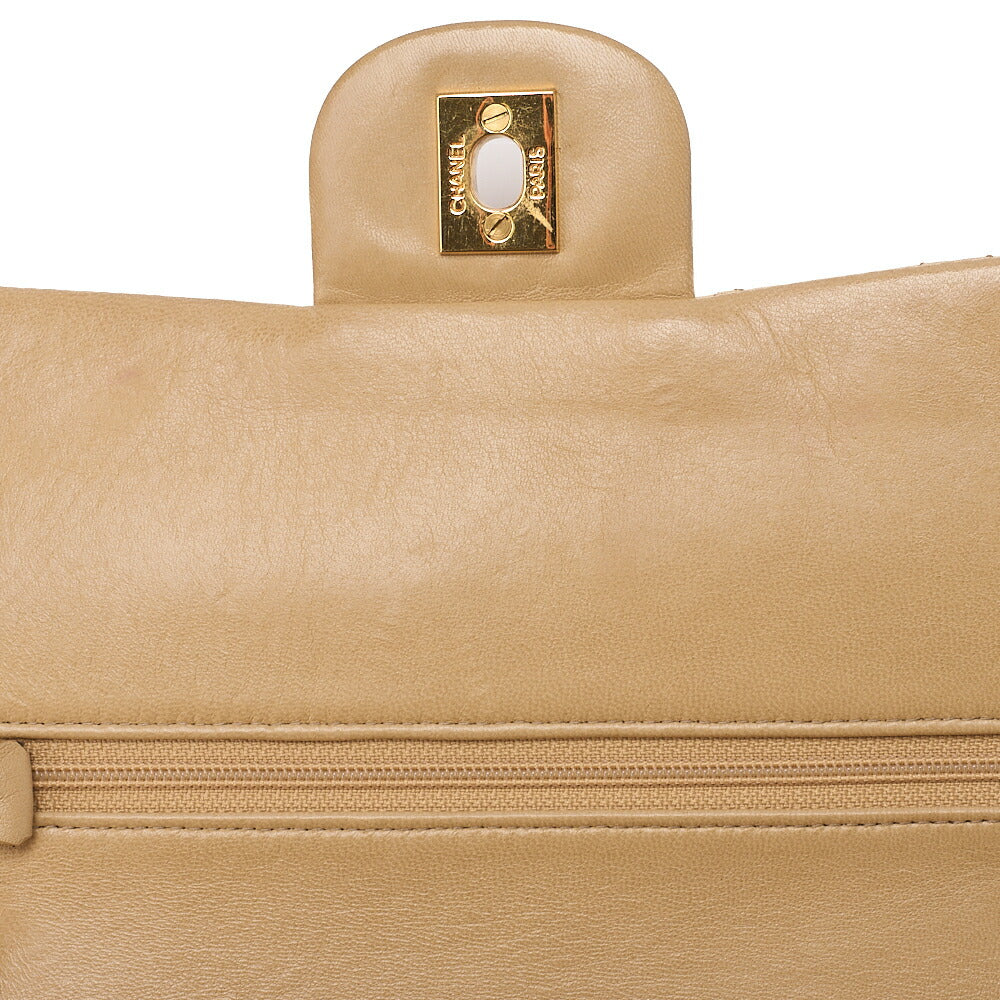 CHANEL Lambskin Matelasse Double Flap 25 Chain Shoulder Beige Gold -Tone Hardware, Pre-Owned