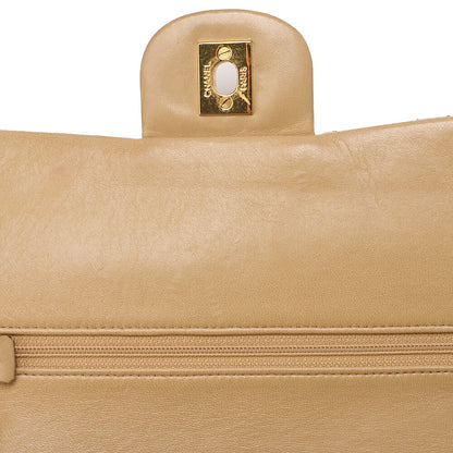 CHANEL Lambskin Matelasse Double Flap 25 Chain Shoulder Beige Gold -Tone Hardware, Pre-Owned