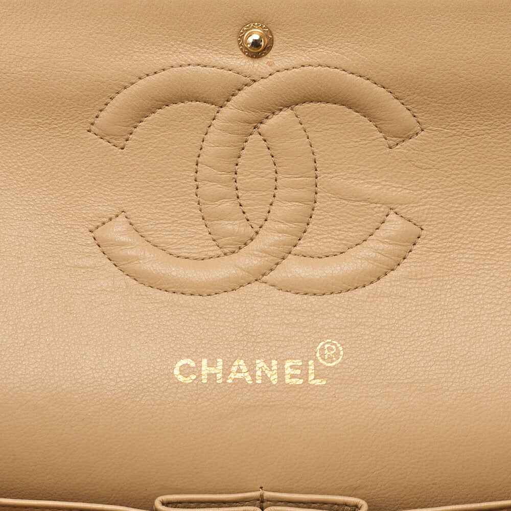 CHANEL Lambskin Matelasse Double Flap 25 Chain Shoulder Beige Gold -Tone Hardware, Pre-Owned