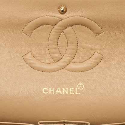 CHANEL Lambskin Matelasse Double Flap 25 Chain Shoulder Beige Gold -Tone Hardware, Pre-Owned