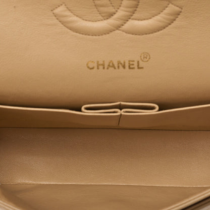 CHANEL Lambskin Matelasse Double Flap 25 Chain Shoulder Beige Gold -Tone Hardware, Pre-Owned