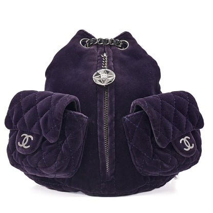 CHANEL Velvet Matelasse Mini Chain Backpack Purple Silver-Tone Hardware, Pre-Owned